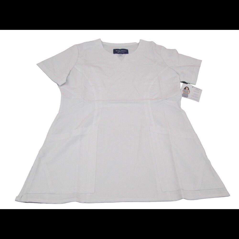 Marvella Womens White Uniform Medical Scrub Top Nurse Hospital Work Wear XXS